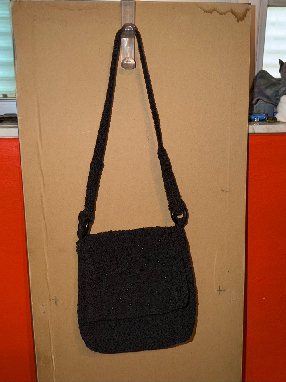 Black Beaded Crochet Crossbody Bag